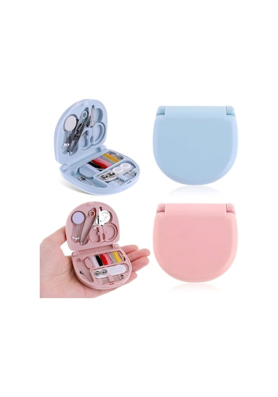 Mini Dikiş Seti Pratik Taşınabilir Plastik Kutu İçinde Acil Onarım Ve Dikiş Malzemeleri