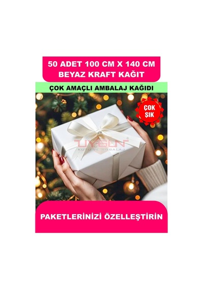 50 Adet 100cm X 140cm 120 Gr. Çift Yönlü Beyaz Kraft Ambalaj Kağıdı, Hediye, Çeyiz Paketleme, Çocuk Etkinlik Kağıdı
