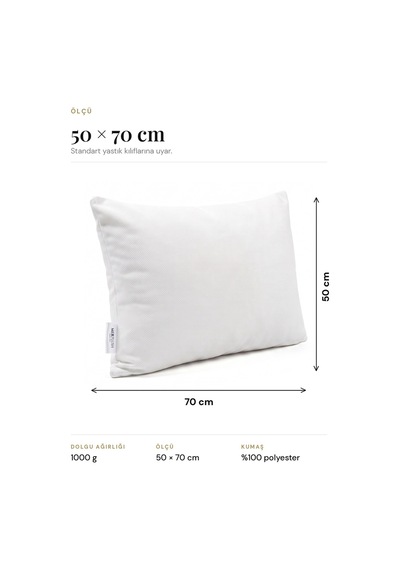 4'lü Silikonize Elyaf Yastık Seti 50x70 Cm 1000 Gr Fermuarlı Yıkanabilir Vakumlu Paket Beyaz 1000 Gr