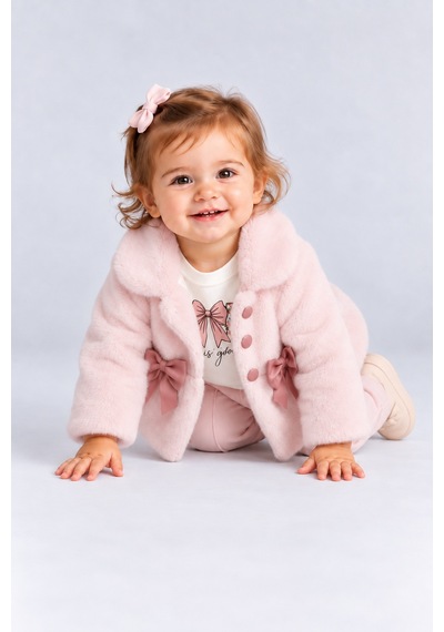 Ahengim Kız Bebek Peluş Mont Fiyonklu Düğmeli Yumuşak Dokulu Kışlık Ceket Ak8548 Pembe
