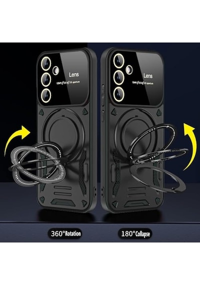 Galaxy S25 Uyumlu 360 Rotatable Manyetik Standlı Şeffaf Telefon Kılıfı Diğer