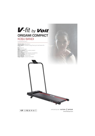 V-fıt By Voit Origami Compact Koşu Bandı Ev Tipi Katlanabilir Yürüyüş Bandı 750w Energy Saver Motor, 1-10 Km/s,