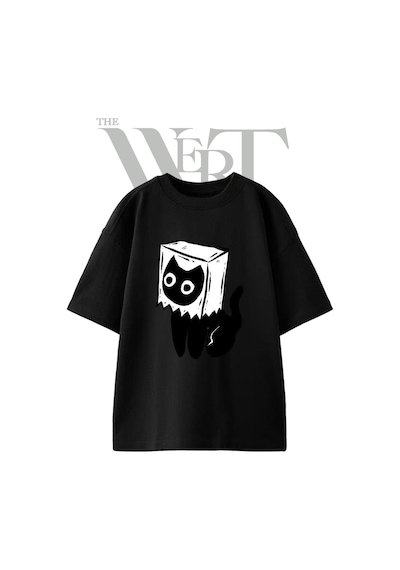 Thewert Kedi Kutu Tasarım Baskılı Ünisex Siyah Oversize T-shirt