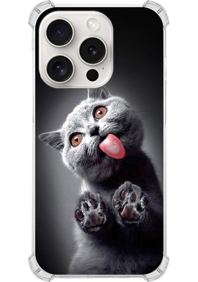Apple Uyumlu iPhone 15 Pro Kedi 2 Baskılı Şeffaf Köşe Korumalı Antişok Kılıf