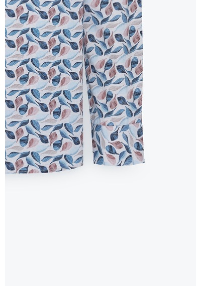 AC&Co / Altınyıldız Classics Erkek Bej Mavı %100 Pamuk Slim Fit Dar Kesim Düğmeli Yaka Baskılı Gömlek Bej Mavı