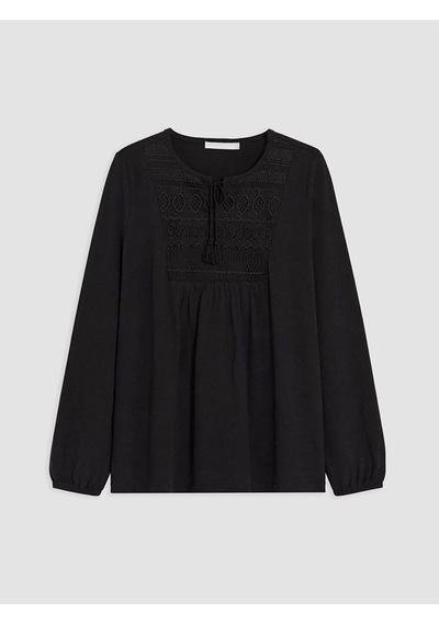 LC Waikiki Lcw Grace Siyah Bağlamalı Yaka Nakışlı Bluz New Blakız Çocuk