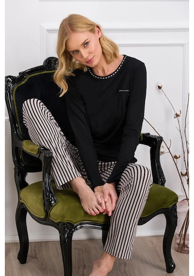 Pierre Cardin 8766 Kadın Uzun Kollu Bisiklet Yaka Pijama Takımı-siyah Siyah