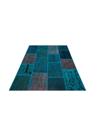 El Dokuması Patchwork Vintage Yün-pamuk Turkuaz Halı 26520 160 X 230 Cm