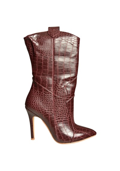 Fox Shoes N372677511 Bordo Kroko Baskı İnce Topuklu Kadın Bot Bordo-kroko Baskı
