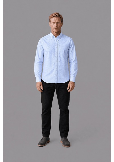 Bisse Mavi Regular Fit Pamuk Cepsiz Uzun Yaka Gömlek Gmeks261069 C35