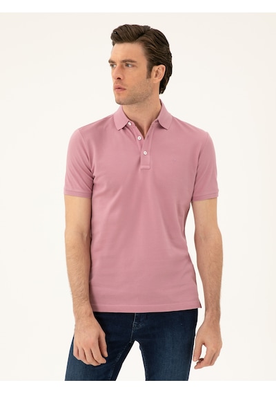 Gül Kurusu Slim Fit Polo Yaka Merserize T-shirt Pembe