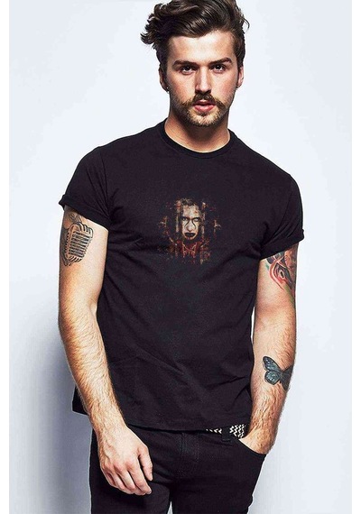 Marilyn Manson Metal Rock Music Baskılı Siyah Erkek Tshirt