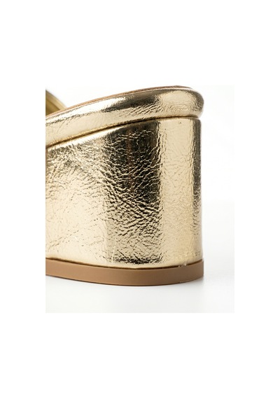 Giamgia Store Kadın Blok Topuklu Tek Bantlı Gold Küt Burun Terlik-2373
