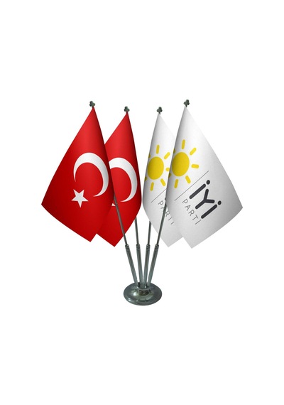 Masa Üstü İyi Parti Bayrağı Türk Bayrağı Dörtlü Krom Direk Masa B