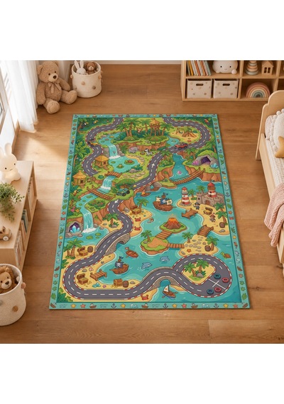 Kartela Halı Korsan Adası Kaymaz Taban Çocuk Oyun Halısı - 60 x 90 CM