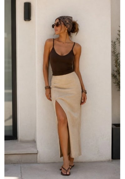 Trendol Fashion Life Ribana Kumaş Askılı Atlet Kahverengi