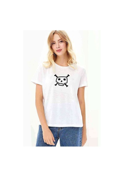 Kurukafa Icon Baskılı Beyaz Kadın Tshirt