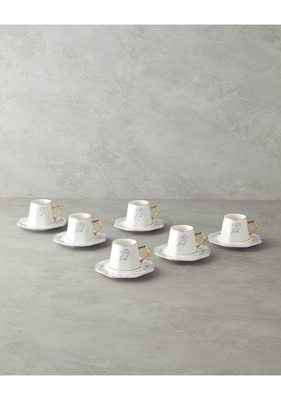 English Home Dreampetal New Bone China 12 Parça 6 Kişilik Kahve Fincan Takımı 80 Ml Mavi Mavi