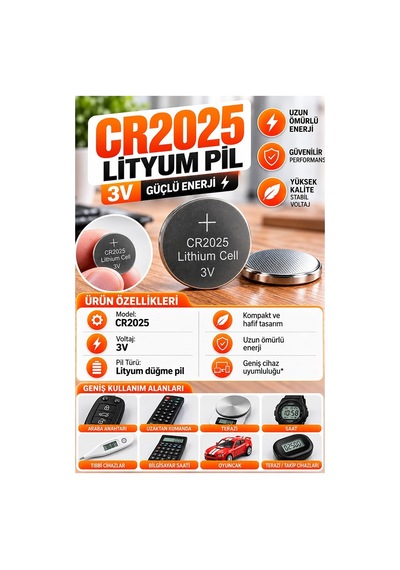 Cr2025 Pil 3v 2 Adet Rio Cr 2025 Para Pil Lityum Düğme Pil Araba Kumandası Baskül Tartı Pili Saat Oyuncak Cihaz Pili