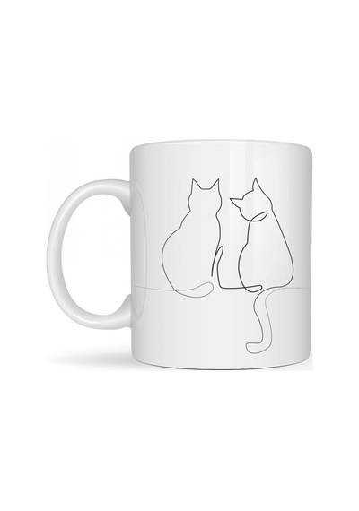 Minimal Çizim İki Kedi Desenli Porselen Kupa Model 77 Sevgi Temalı Şık Tasarım, Kahve & Çay Kupası Çok Renkli