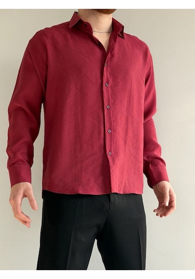 Relaxed Fit Hafif Rahat Modal Kumaş Gömlek Bordo