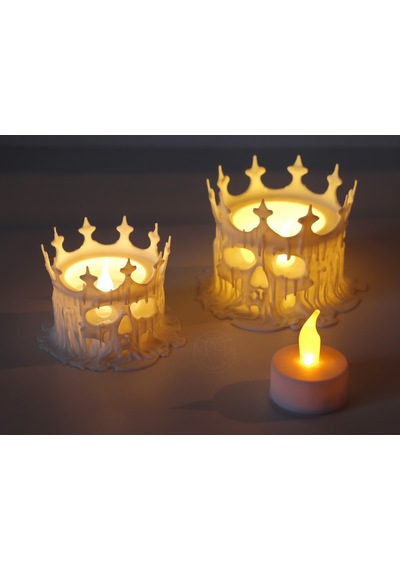 Bezos Erimiş Kafatası Tealight Mumluk Taçlı Kuru Kafa Dekoratif Mum Tutucu Mmbz Çok Renkli