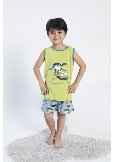 Confeo Erkek Çocuk Kalın Askı Şortlu Yeşil Pijama Takım C5t5n0o-047 Yeşil