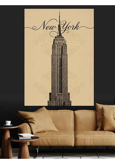 Ahşap Tablo New York Gökdelen Çizimi