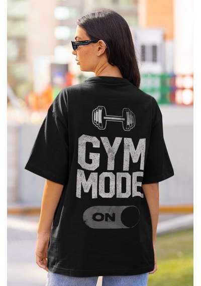 Gym Mode On Bodybuilding Fitness Sırt Baskılı Unisex Oversize Spo Siyah