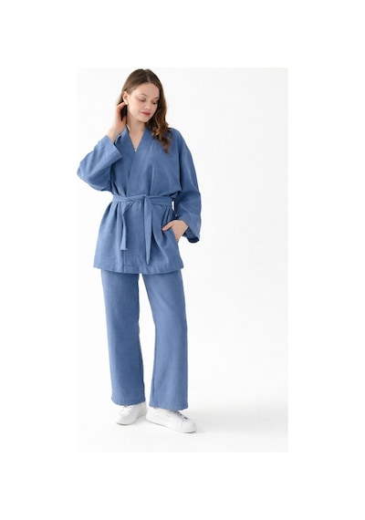 Zen Elegance Kadın Kimono Takım - Geniş Paça Keten Dokulu Alt Üst Yazlık Kadın Takım İndigomavi Zen Elegance Kadın Kimono Takım - Geniş Paça Keten Dokulu Alt Üst Yazlık Kadın Takım İndigomavi