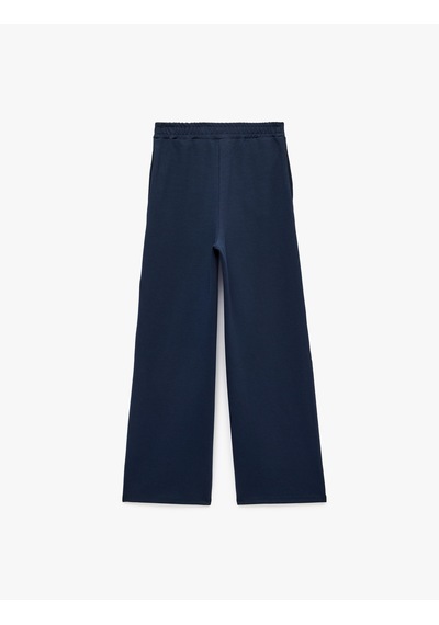 Koton Normal Bel Regular Fit Cepli Düz Geniş Paça Pantolon Lacivert 7wak40006ek