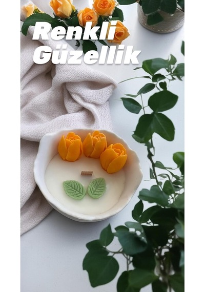 Taş Kasede Lale Mum%100 Soya Kokulu Diğer
