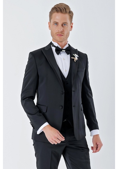İmza Siyah Desenli Armürlü Çıkarılabilir Kırlangıç Yaka 6 Drop Slim Fit Smokin Damatlık Takım 1001230213-Siyah İmza Siyah Desenli Armürlü Çıkarılabilir Kırlangıç Yaka 6 Drop Slim Fit Smokin Damatlık Takım 1001230213-Siyah