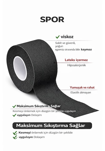 Rijit Fiksasyon Yapışkanlı Sporcu Bandajı 3.7cm X 10 Metre Siyah
