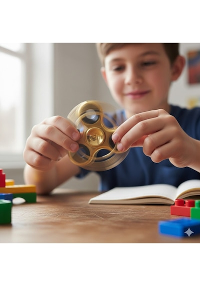 Uzun Süre Dönen Metal Stres Çarkı - Gold Rengi / Fidget Spinner Mavi