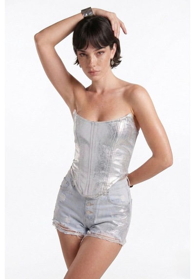 Holly Lolly Parlak Kaplamalı Glossy Jean Büstiyer Mavi
