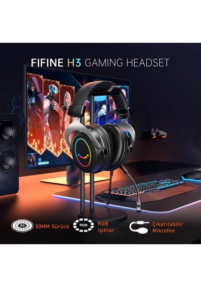 Fifine Ampligame H3 Mikrofonlu Rgb Oyuncu Kulaklığı