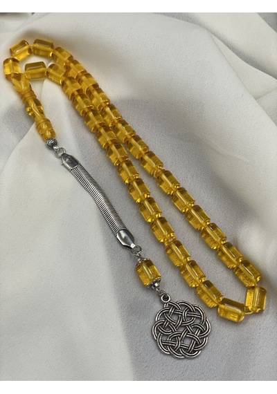 Alpaka Kazaz Püsküllü Zar Rengi Beyrut Tesbih 8x11 Mm Sarı