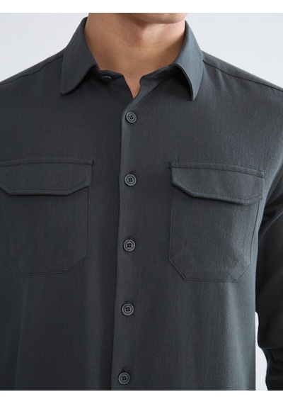 Lcwaıkıkı Classic Antrasit Regular Fit Keten Karışım Erkek Gömlek