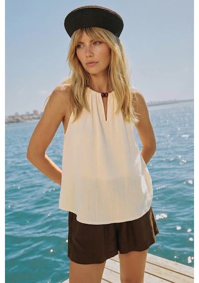 Sateen Aksesuar Detaylı Bluz - Taş-137621