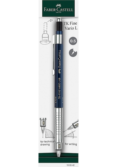 Faber-Castell TK Fine Vario LÜX Versatil Kalem, 0.5 mm, Indigo, Ayarlanabilir Metal Uç, Sertlik Göstergeli Faber-Castell TK Fine Vario LÜX Versatil Kalem, 0.5 mm, Indigo, Ayarlanabilir Metal Uç, Sertlik Göstergeli