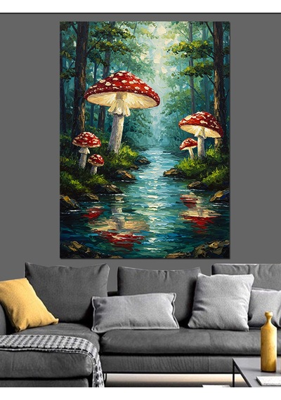 Mantar Ağaçları Manzarası Fantastik Dekoratif Kanvas - Mdf Ahşap Tablo