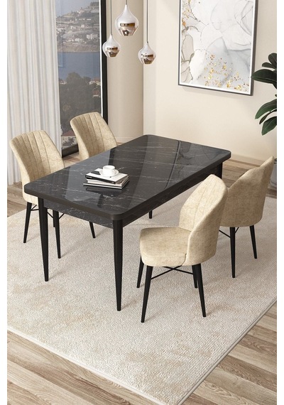 Canisa Concept Arp Serisi 70x110 Sabit Mutfak Masası Takımı Siyah Mermer Desen Masa 4 Krem Sandalye Masam Siyah/ Sandalyeler Krem Canisa Concept Arp Serisi 70x110 Sabit Mutfak Masası Takımı Siyah Mermer Desen Masa 4 Krem Sandalye Masam Siyah/ Sandalyeler Krem