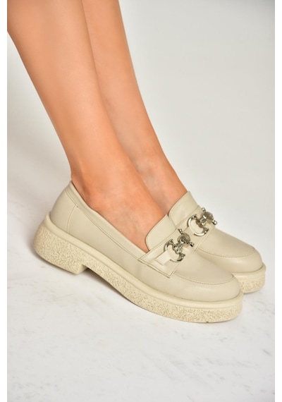 Fox Shoess996613009 Bej Kalın Tabanlı Makosen Ayakkabı Bej