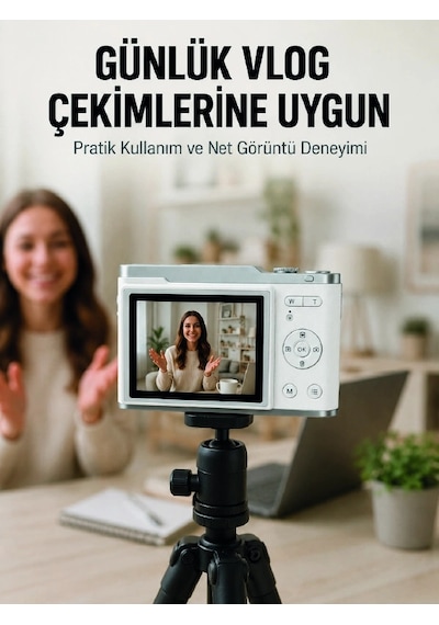 Beyaz 4k Dijital Kamera 2.4 İnç Hd Ekran Ve Led Flaşlı Çok Renkli