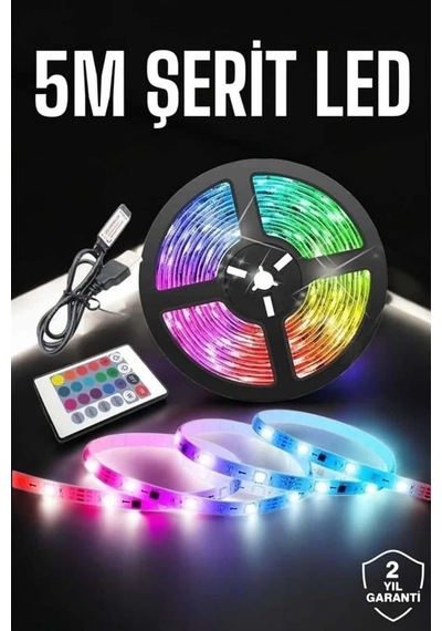 Tr My Best Store Led Işık 5 Metre Şerit Led Rgb Işıklı Çok Renkli Diğer