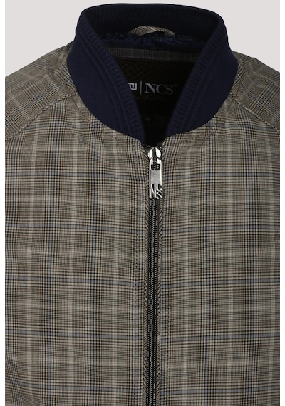 Erkek Camel Bomber Ceket Keten Karışım Slim Fit Ekose Kare Desenli Ribana Ince Astar Ceket Ncs Jeans 4984-Camel