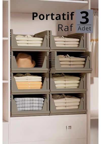 Mithra Life 3 Katlı Kayar Raf Organizer Dolap İçi Kıyafet Aksesuar Düzenleyici Bej 45x35 Cm Mıt1259 Diğer