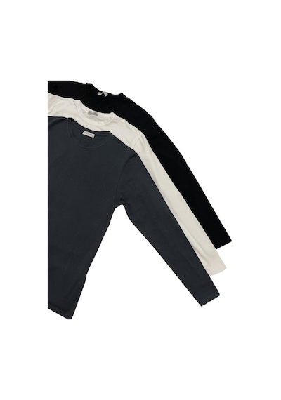 Erkek Slim Fit Dar Kesim Bisiklet Yaka Uzun Kol Pamuklu 3'lü Tişört Paketi 001
