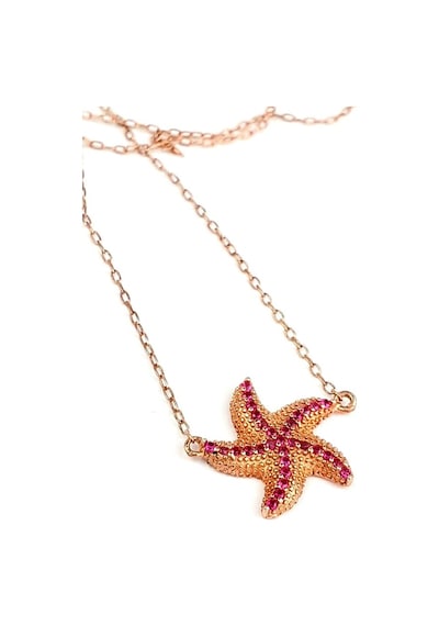 Pembe Zirkon Taşlı Deniz Yıldızı Figürlü Gümüş Rose Kolye